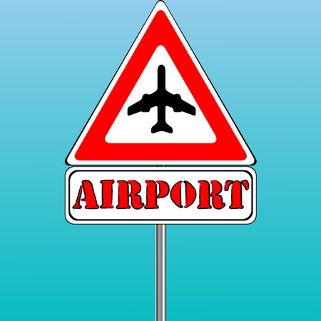 airport sign and blue sky background, abstract art illustrationのイラスト素材