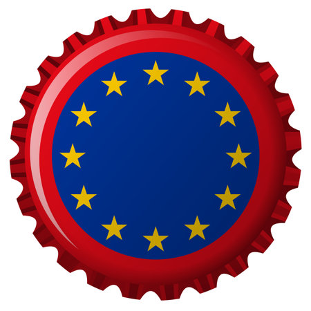 european union flag on bottle cap, isolated on white background; abstract vector art illustrationのイラスト素材