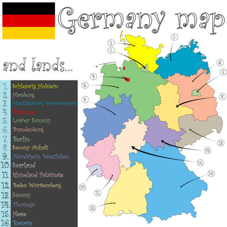germany map and lands against white background, abstract  art illustrationのイラスト素材