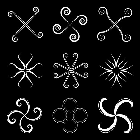 white design elements against black backgroundのイラスト素材