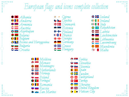 european flags and icons collection in alphabetical orderのイラスト素材