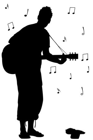 man with guitar silhouette, abstract vector art illustrationのイラスト素材