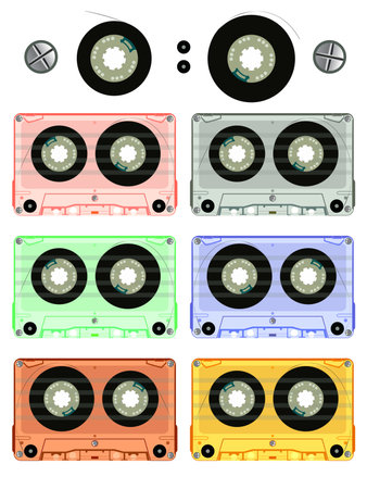 retro audio cassette set against white background, abstract vector art illustrationのイラスト素材