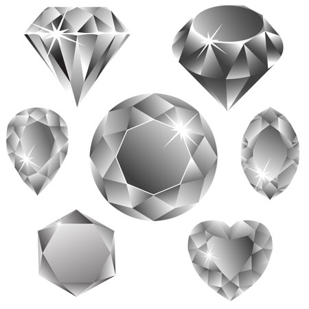 diamonds collection against white background, abstract vector art illustrationのイラスト素材