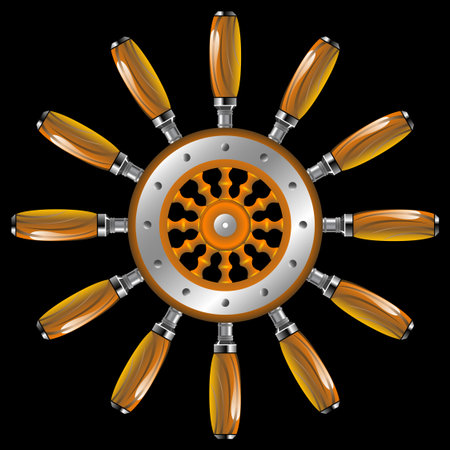 ship wheel against black background, abstract vector art illustrationのイラスト素材