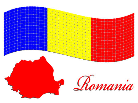 romanian flag and map against white background, abstract vector art illustrationのイラスト素材