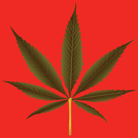 cannabis leaf against orange background, abstract art illustrationのイラスト素材