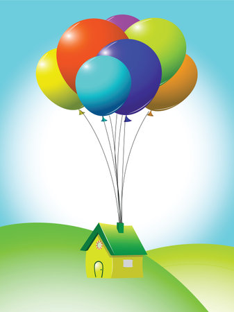 flying house, abstract vector art illustrationのイラスト素材