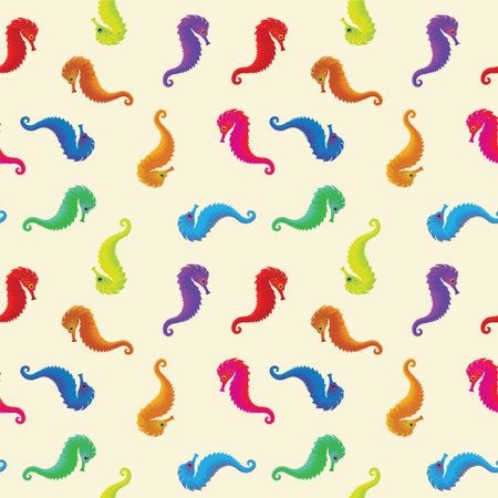 sea horses seamless pattern, abstract texture; vector art illustrationのイラスト素材