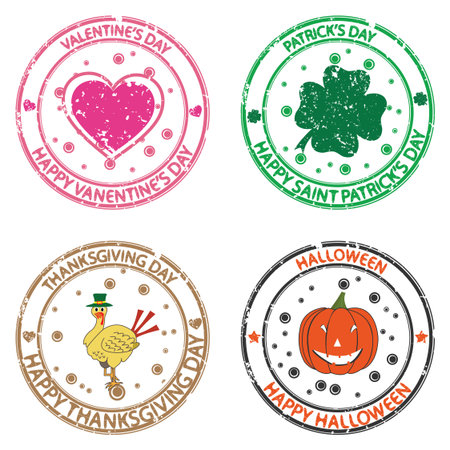 anniversary stamps set against white background, abstract art illustrationのイラスト素材