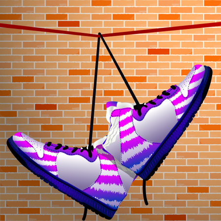 hanging shoes over wall background, abstract vector art illustrationのイラスト素材