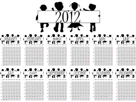 2012 calendar with children against white background, abstract vector art illustrationのイラスト素材