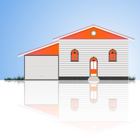 house with garage and blue sky reflectedのイラスト素材