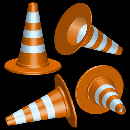 traffic cones with round base against black backgroundのイラスト素材