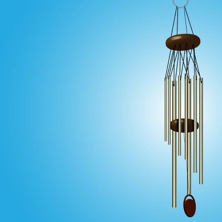 wooden wind chime with metallic pipes,のイラスト素材