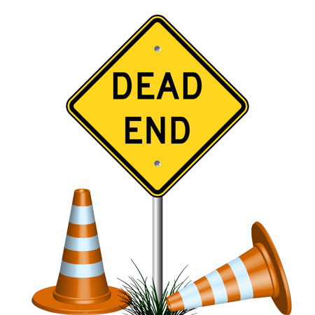 dead end sign with cones and grass, abstract vector art illustrationのイラスト素材