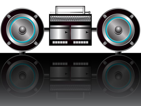 modern radiocassette player reflected, abstract vector art illustration; image contains transparencyのイラスト素材