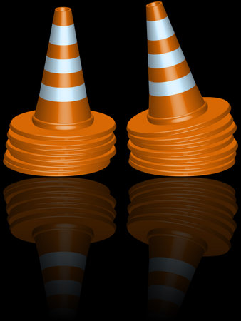 traffic cones piles reflected against black background, abstract vector art illustrationのイラスト素材