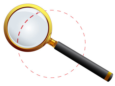 golden magnifying glass against white background, abstract art illustration, image contains transparencyのイラスト素材