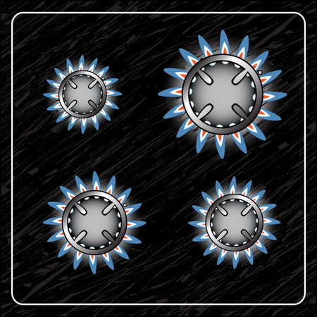 gas oven top with lighted flames, abstract  art illustrationのイラスト素材