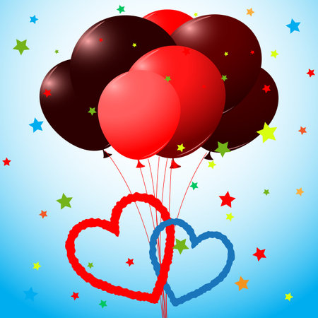 balloons and hearts card, abstract vector art illustration; image contains transparencyのイラスト素材