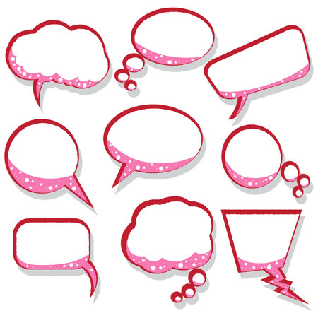 pink speech and thought bubbles against white background, abstract vector art illustrationのイラスト素材