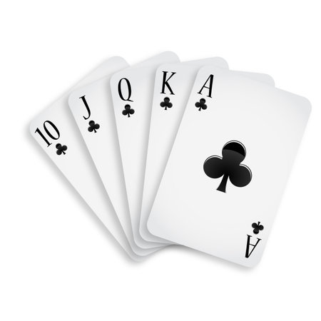 royal flush clubs against white background, abstract vector art illustration; image contains...
