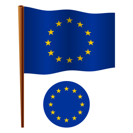 european union wavy flag and icon against white background, vector art illustration, image contains transparencyのイラスト素材