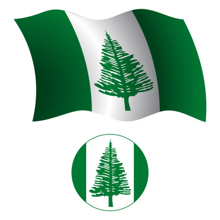 norfolk island wavy flag and icon against white background, vector art illustration, image contains transparencyのイラスト素材
