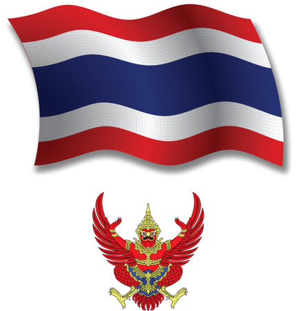 thailand shadowed textured wavy flag and coat of arms against white background, vector art illustration, image contains transparency transparencyのイラスト素材