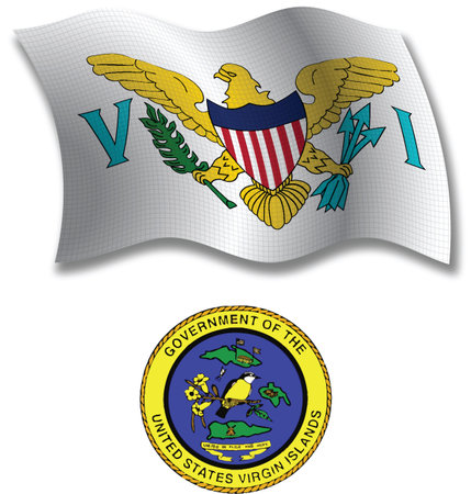 virgin islands shadowed textured wavy flag and coat of arms against white background, vector art illustration, image contains transparency transparencyのイラスト素材