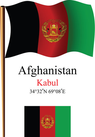 afghanistan wavy flag and coordinates against white background, vector art illustration, image contains transparencyのイラスト素材