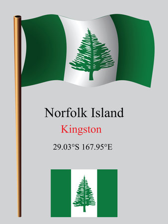 norfolk island wavy flag and coordinates against gray background, vector art illustration, image contains transparencyのイラスト素材