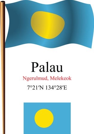 palau wavy flag and coordinates against white background, vector art illustration, image contains transparencyのイラスト素材