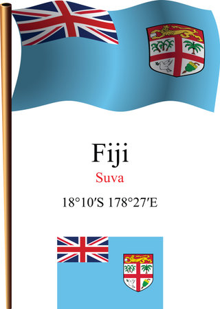 fiji wavy flag and coordinates against white background, vector art illustration, image contains transparencyのイラスト素材