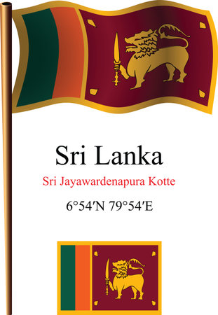 sri lanka wavy flag and coordinates against white background, vector art illustration, image contains transparencyのイラスト素材