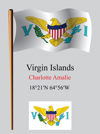virgin islands wavy flag and coordinates against gray background, vector art illustration, image contains transparencyのイラスト素材