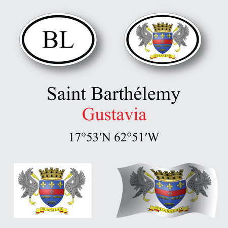 saint barthelemy icons set against gray background, abstract vector art illustration, image contains transparencyのイラスト素材