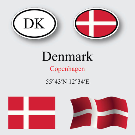 denmark icons set against gray background, abstract vector art illustration, image contains transparencyのイラスト素材