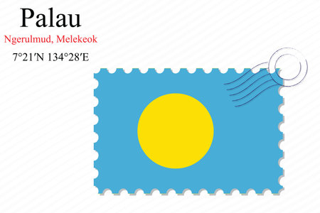 palau stamp design over stripy background, abstract vector art illustration, image contains transparencyのイラスト素材