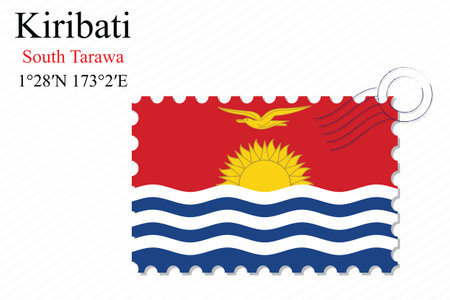 kiribati stamp design over stripy background, abstract vector art illustration, image contains transparencyのイラスト素材