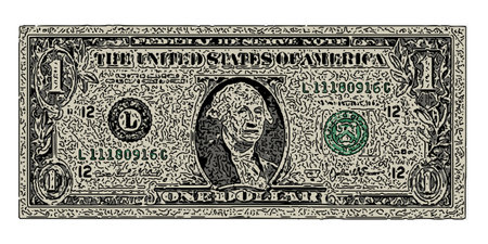 one dollar bancnote of united states of america against white background, abstract vector art illustrationのイラスト素材
