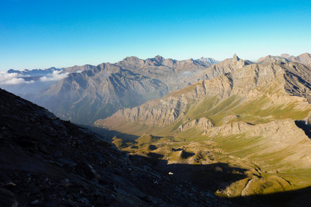 Alpine valley in the early hours of the morningの写真素材