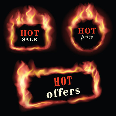 Fire label set.Vector illustrationのイラスト素材
