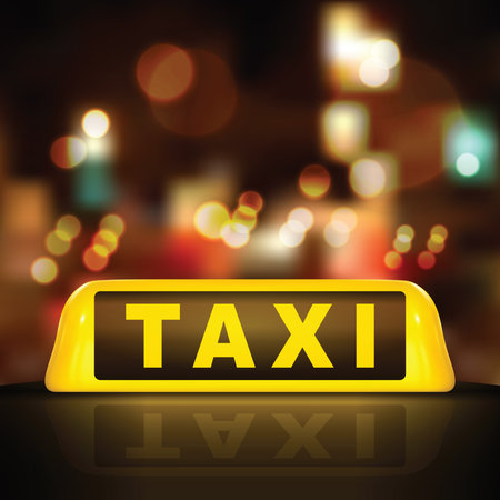 Taxi sign on car roof, on blurred street lighting backgroundのイラスト素材