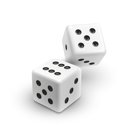 Two white dices  isolated on white backgroundのイラスト素材