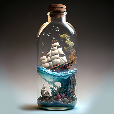 Glass bottle with ship insideの素材
