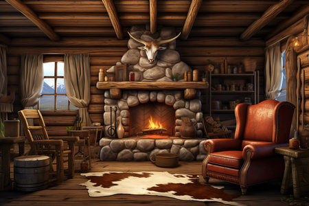 Wild west cozy living room with fireplaceの素材