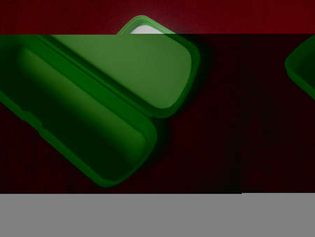 Green plastic glasses holder, with upholstery inside