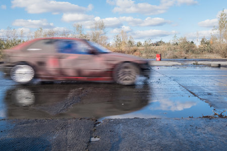 drifting car during amateur event in Warsaw, Polandの写真素材